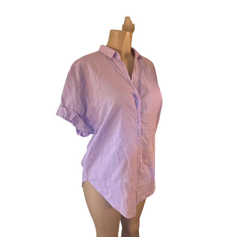 Women S Xirena Channing Shirt Short Sleeved Lavender Bloom Button-Up Blouse Top